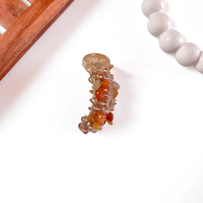 Orange Gemstone Chip Banana Clip, carnelian stone chips