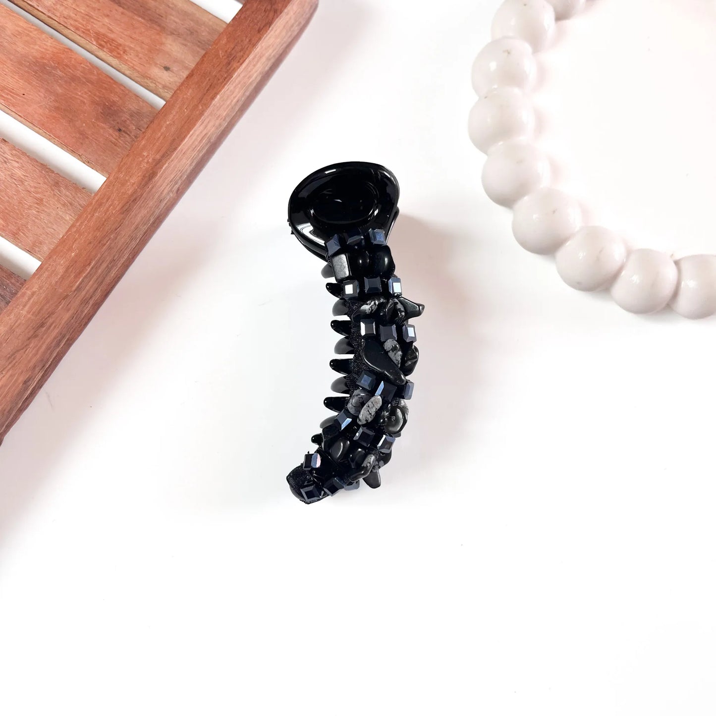 Black Gemstone Chip Banana Clip, onyx stone banana clip