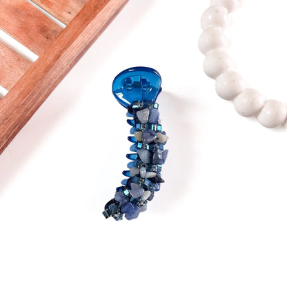 Blue Gemstone Chip Banana Clip with natural stone chips