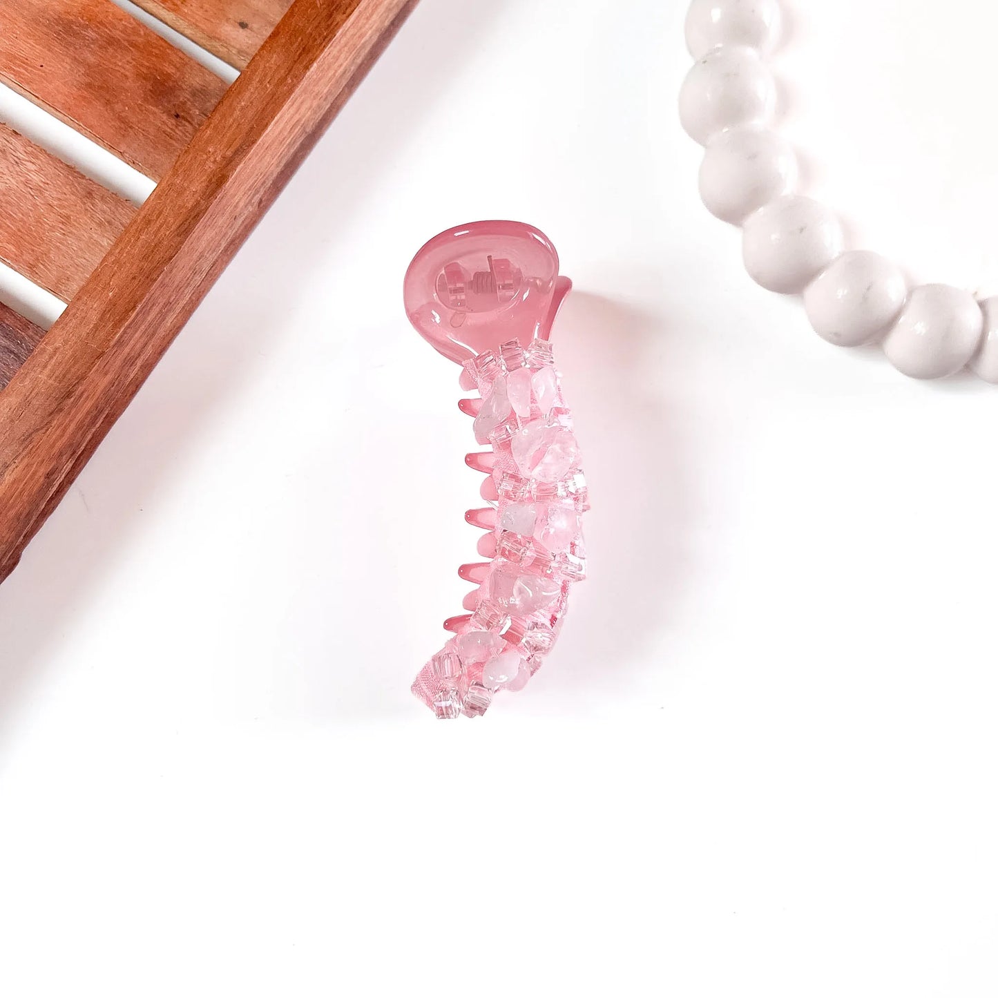 Pink Gemstone Chip Banana Clip, rose quartz stone banana clip