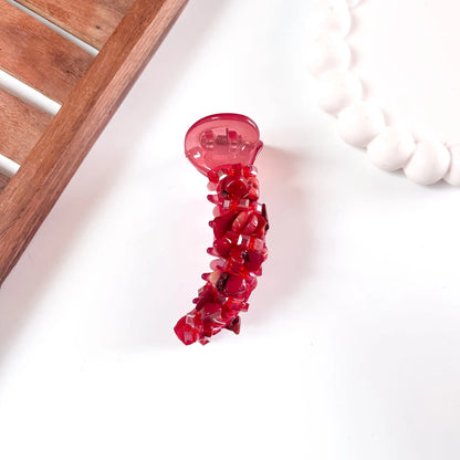 Red Gemstone Chip Banana Clip, stone banana clip