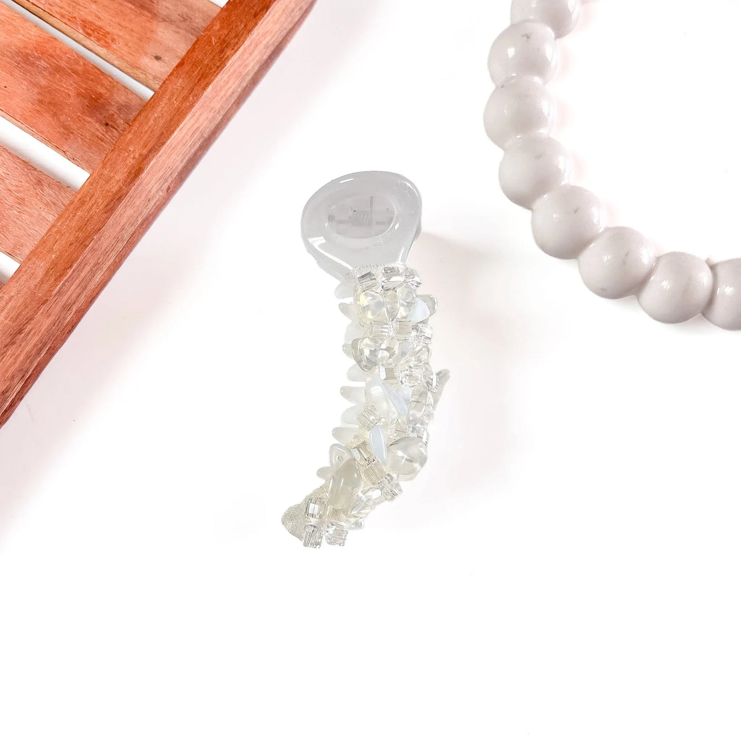 White crystal Gemstone Chip Banana Clip