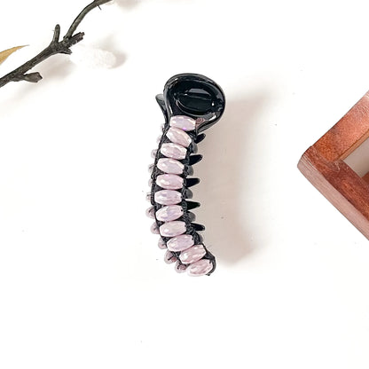 Noir black banana clip with lavender crystal beads, 8 cm black banana clip for medium hair