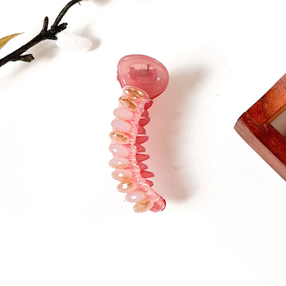 Rose pink banana clip with pink and peach crystal beads, 8 cm pink banana clip