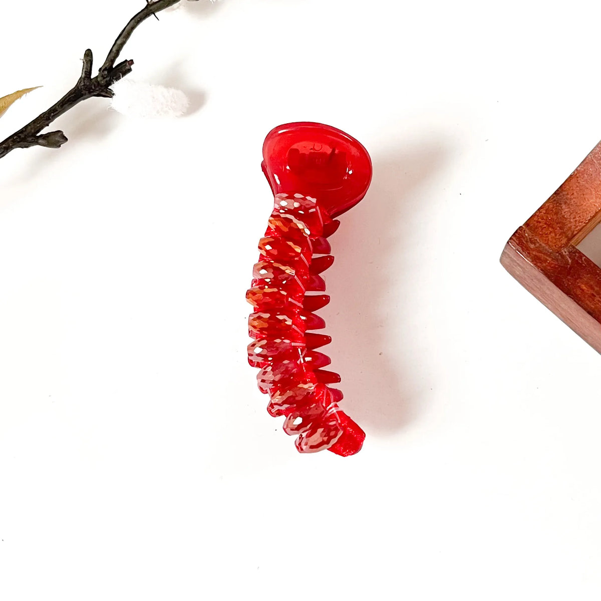 Ruby red banana clip with sparkling crystal beads, 8 cm red banana clip for festive wear