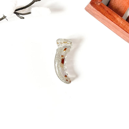 Glitz glitter banana clip silver frame with brown tortoise