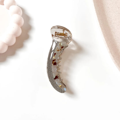 Glitz glitter banana clip silver frame with brown tortoise