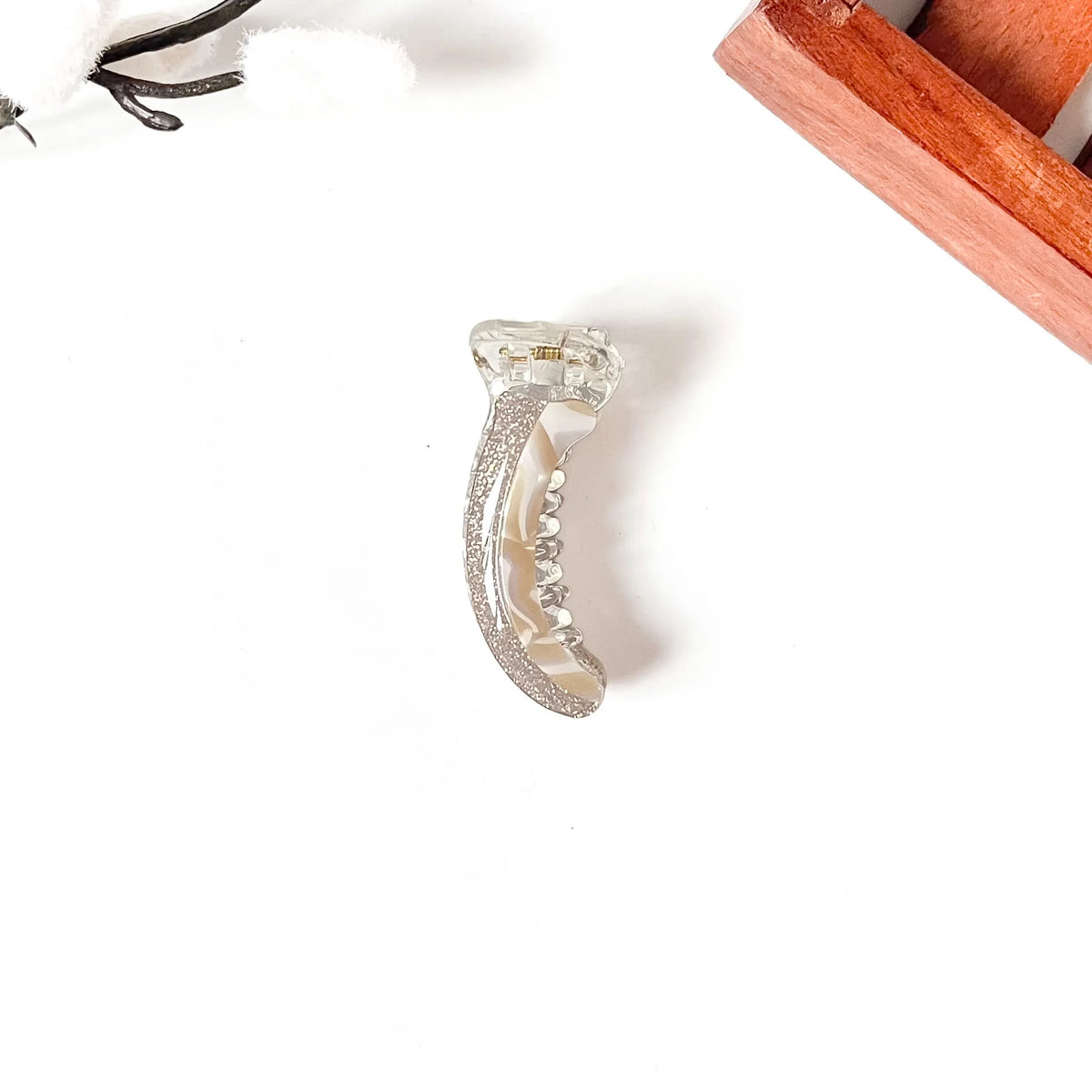 Glitz glitter banana clip silver frame with ivory marble