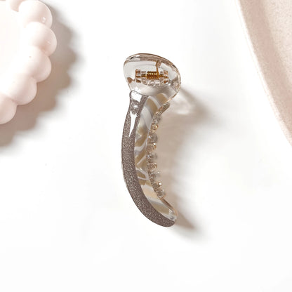 Glitz glitter banana clip silver frame with ivory marble