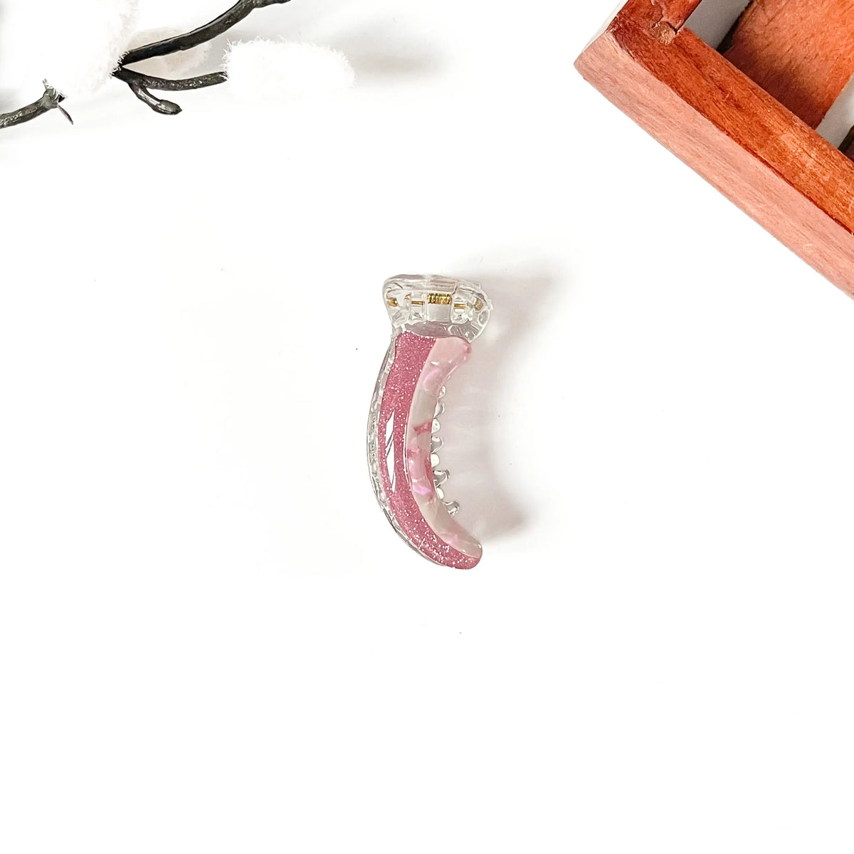 Glitz glitter banana clip pink frame with pink marble