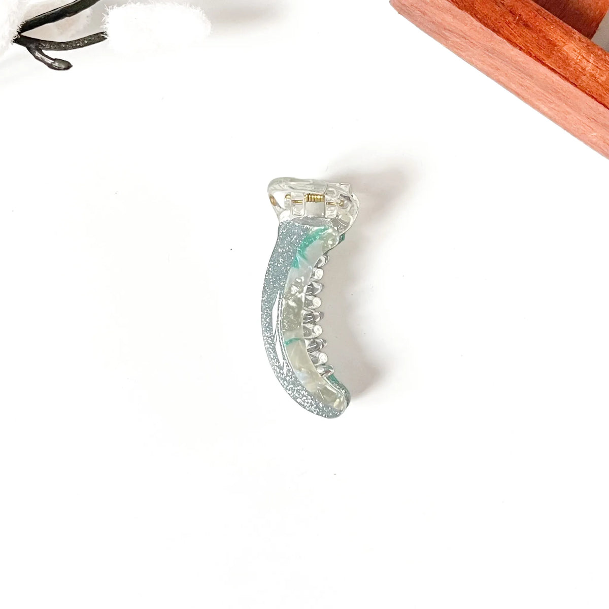 Glitz glitter banana clip silver frame with teal marble