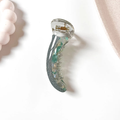 Glitz glitter banana clip silver frame with teal marble
