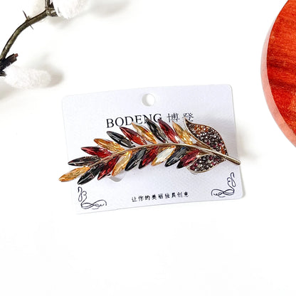 Harvest multicolour feather hair clip with burgundy, champagne and smoky grey marquise crystals, a fancy side barrette