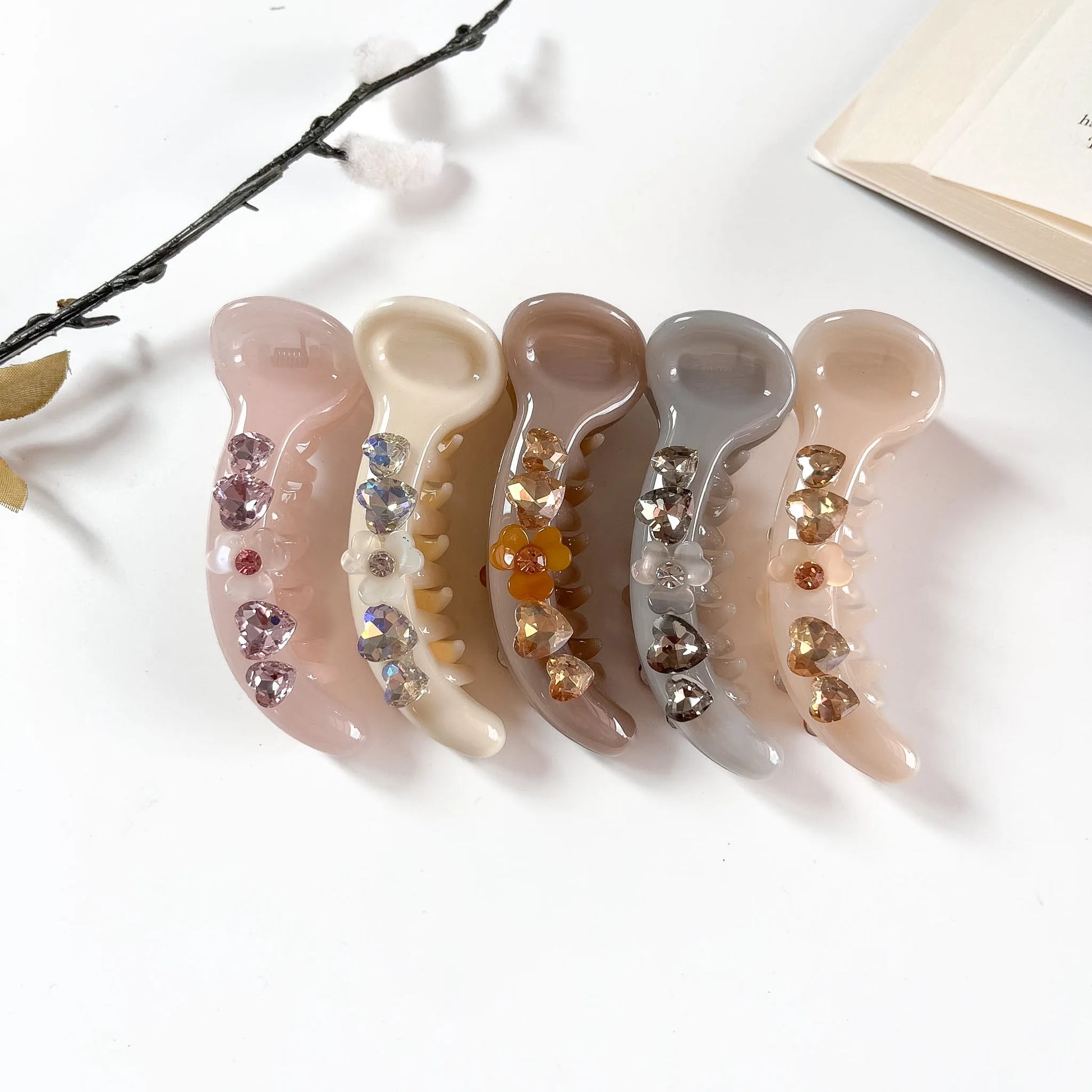 Heart crystal matte banana clip in 5 colours for women