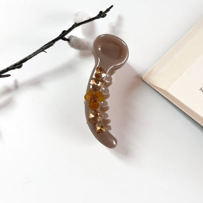 Champagne matte banana clip with crystal hearts for hair