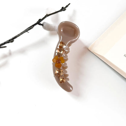 Champagne matte banana clip with crystal hearts for hair