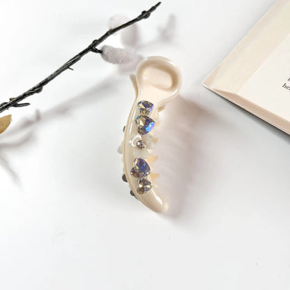 Ivory matte banana clip with heart crystals for hair