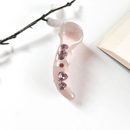 Taupe matte banana clip with crystal hearts and flower charm