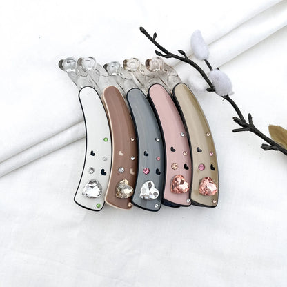 Color swatch: all 5 heart gem lock banana clip shades displayed in a row