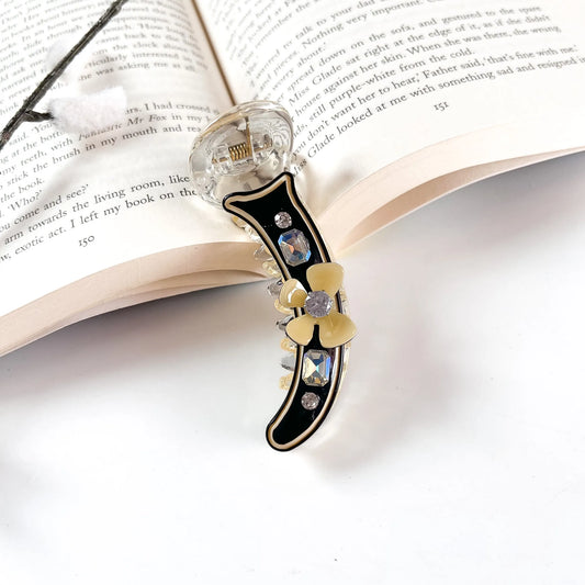 Black jewel flower banana clip for hair