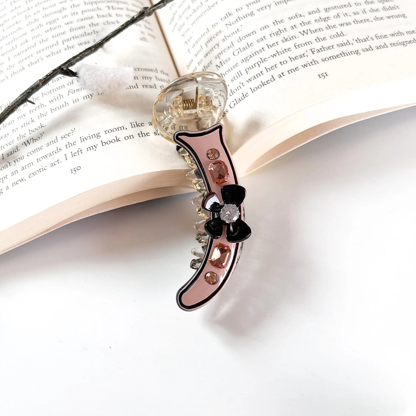 Blush pink jewel flower banana clip for women