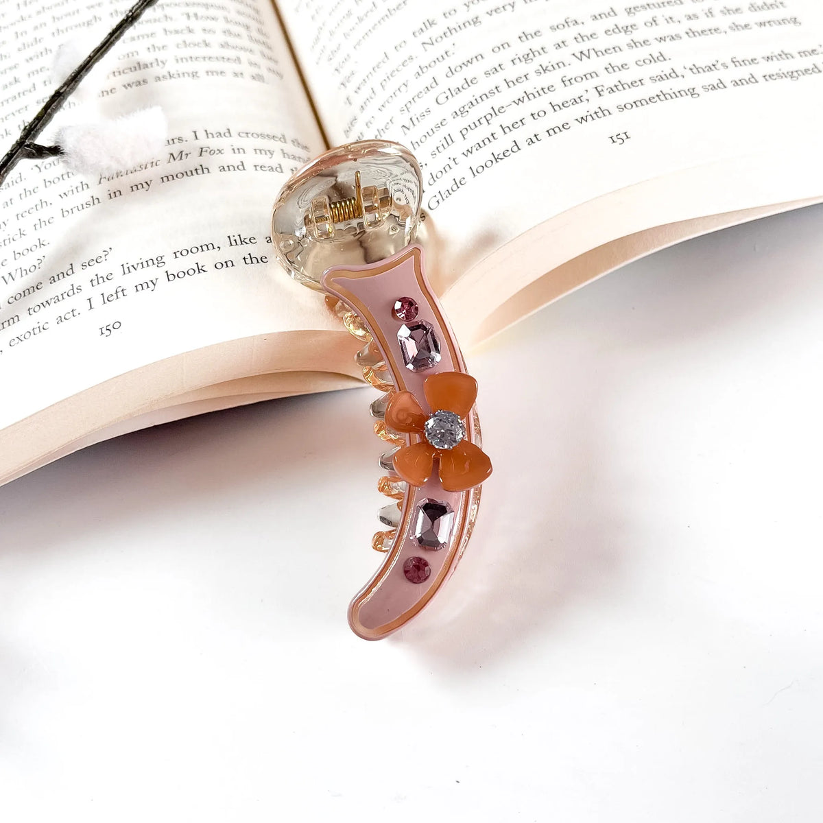 Mauve jewel flower banana clutcher for hair