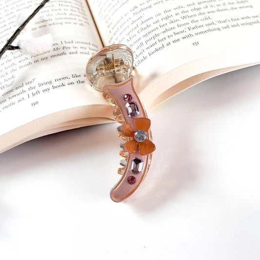 Mauve jewel flower banana clutcher for hair