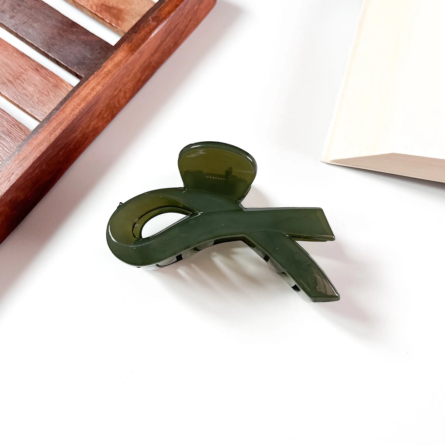 Olive green knot claw clip for women
