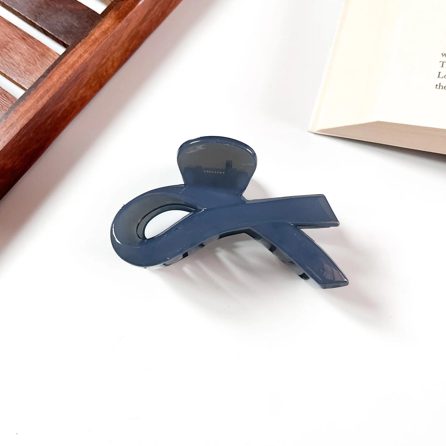 Slate blue knot claw clip for hair