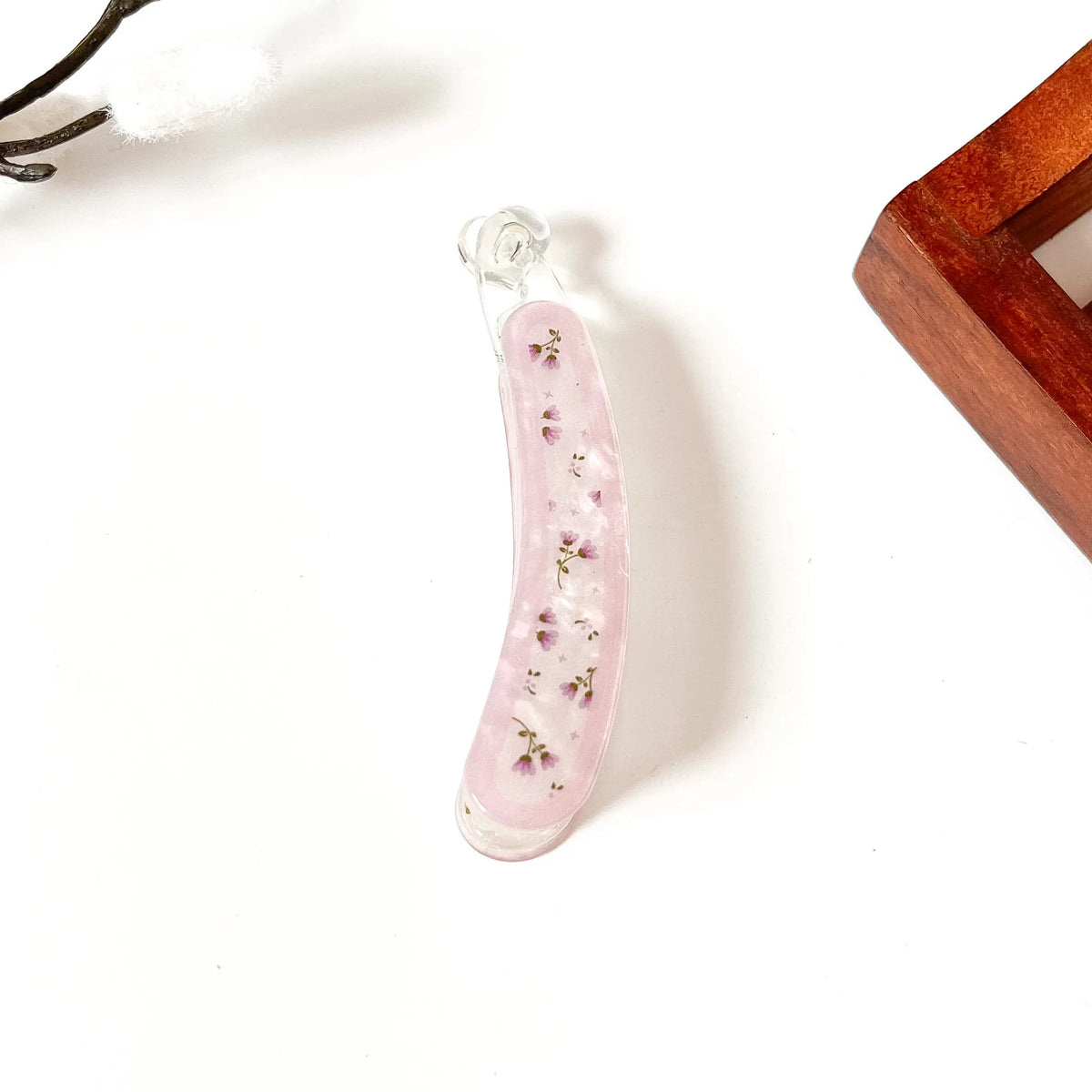 Lavendar Lilac pressed flower lock banana clip with dried pink and red flowers, large 8cm fancy banana clip