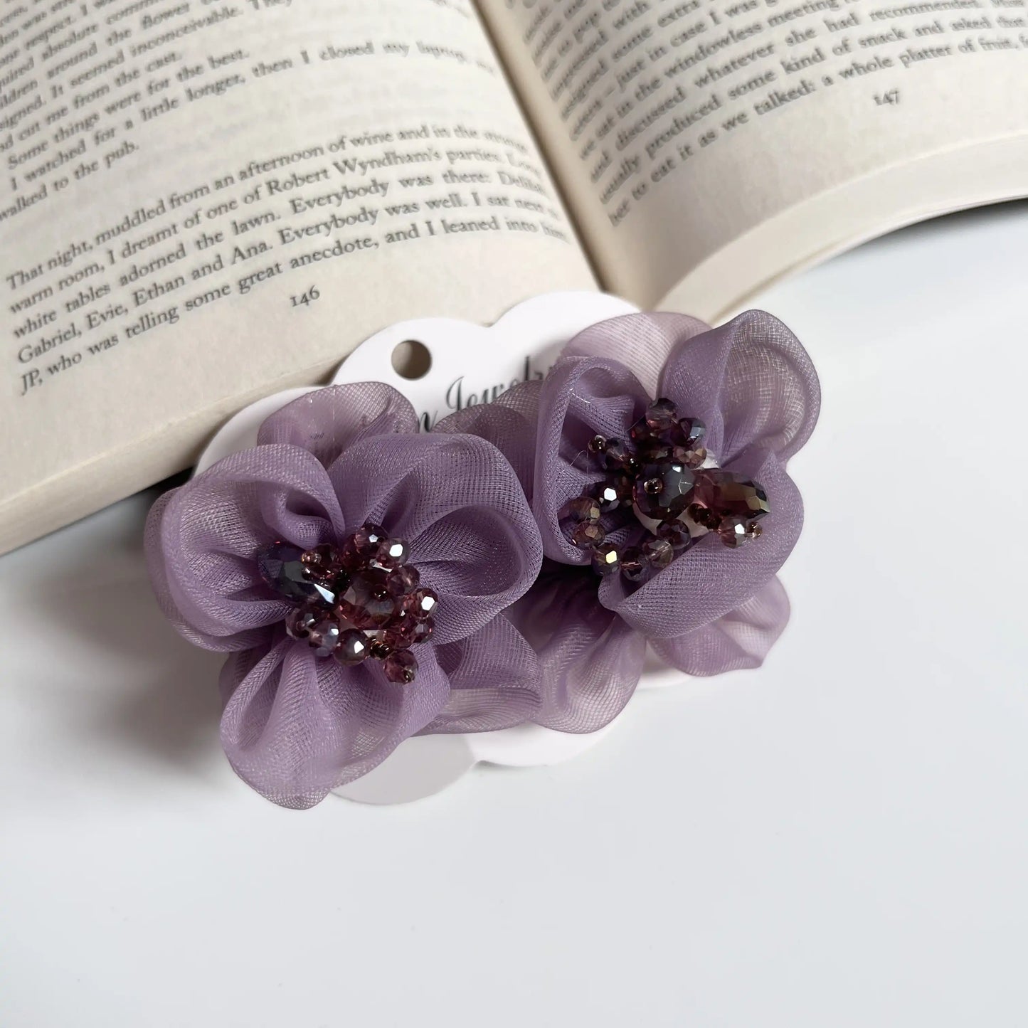 Dewdrop Floral Barrette – Elegant Center Hair Clip Lavendar