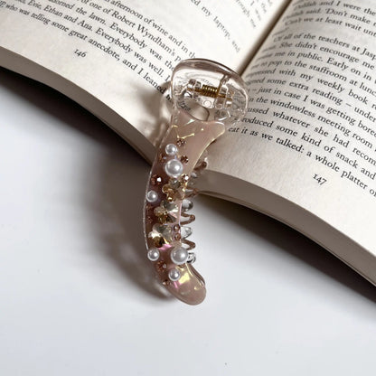Luxe Pearl Banana Hair Clip – Elegant 8cm Brown