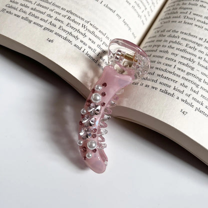 Luxe Pearl Banana Hair Clip – Elegant 8cm Pink