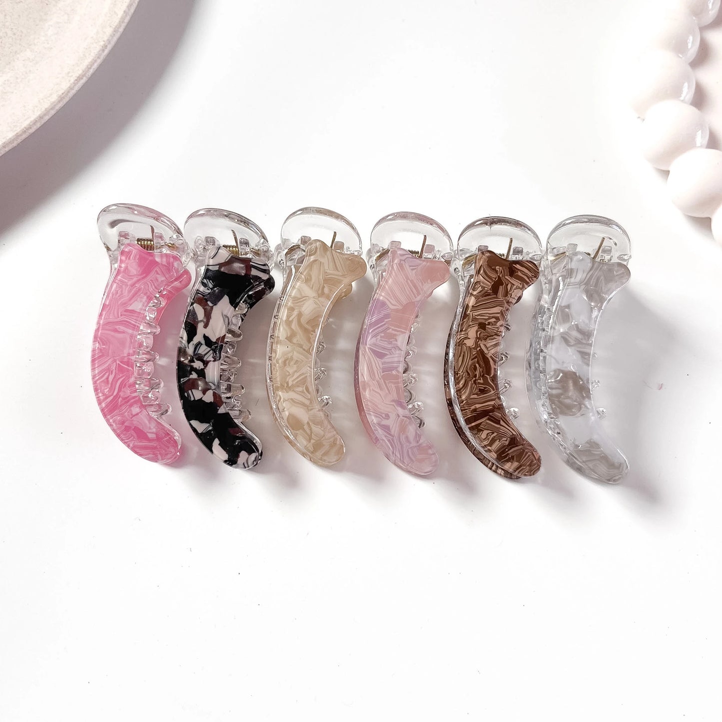 Marble acetate banana clip in 6 shades pink black beige mauve brown grey