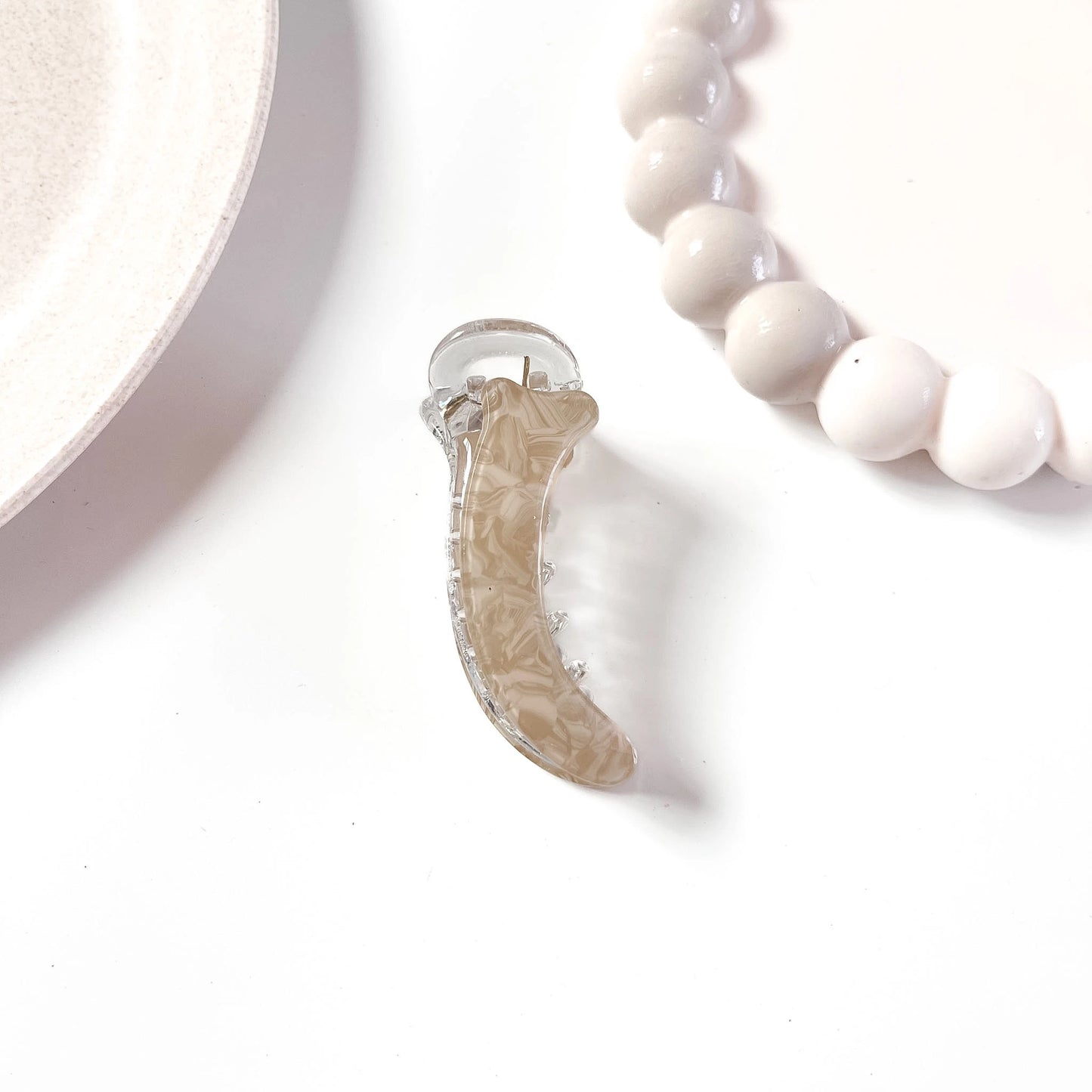Beige marble acetate banana clip neutral shade