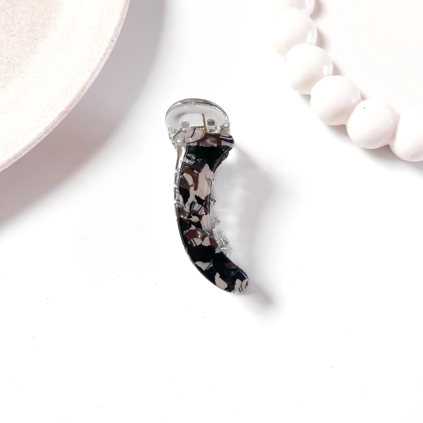 Black terrazzo marble acetate banana clip