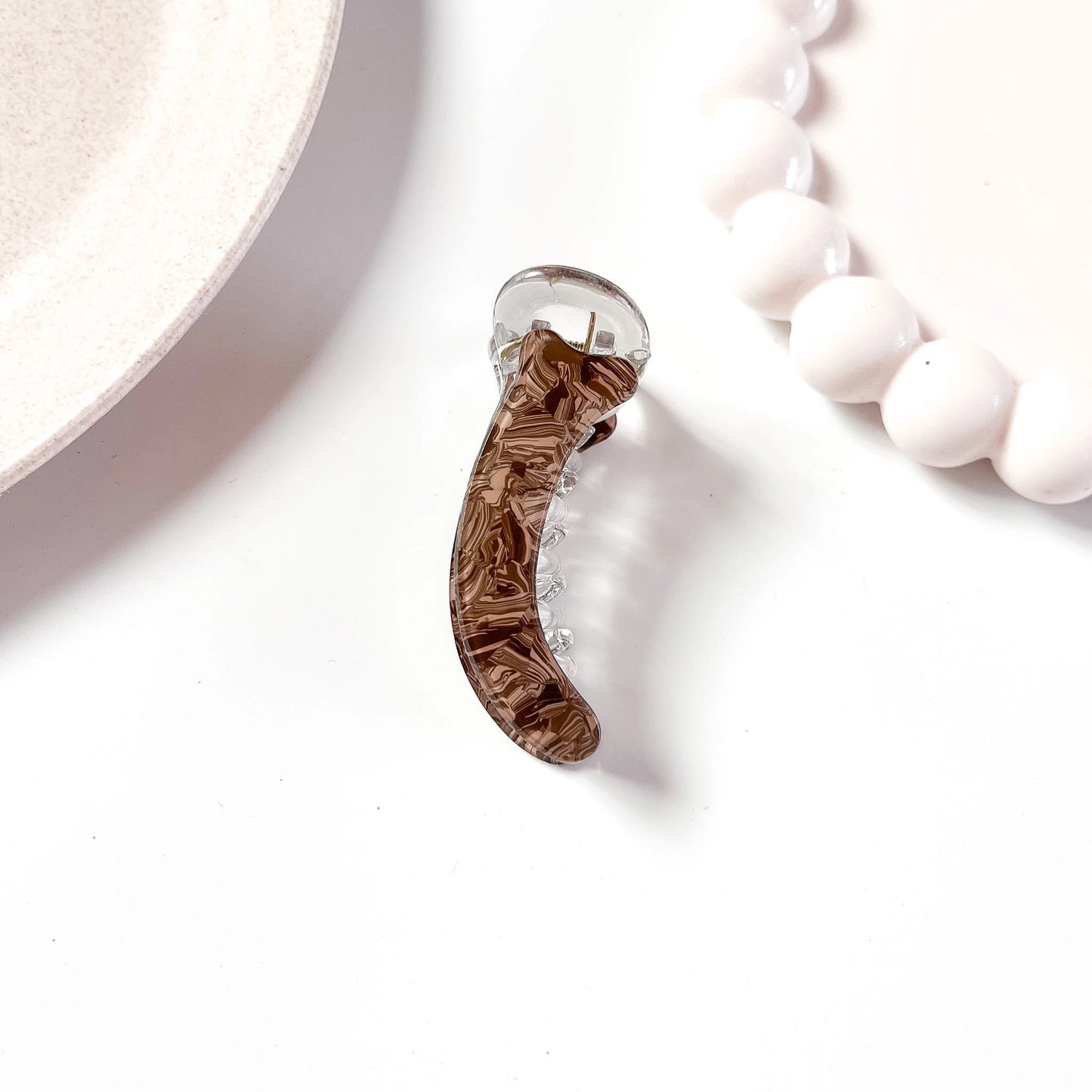 Brown marble acetate banana clip strong spring grip