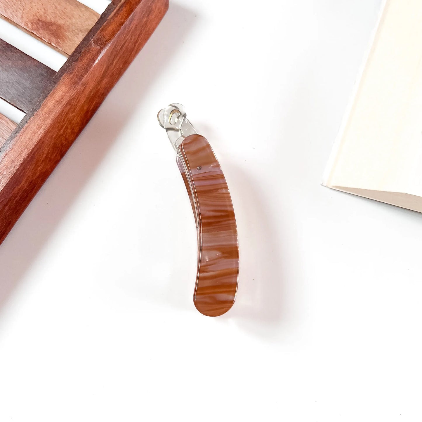 Rust marble acrylic lock banana clip for women