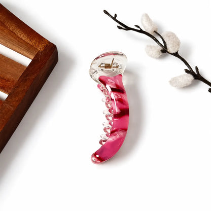 Cherry red marbled banana clip with clear jaw, 8 cm red banana clip for ponytail