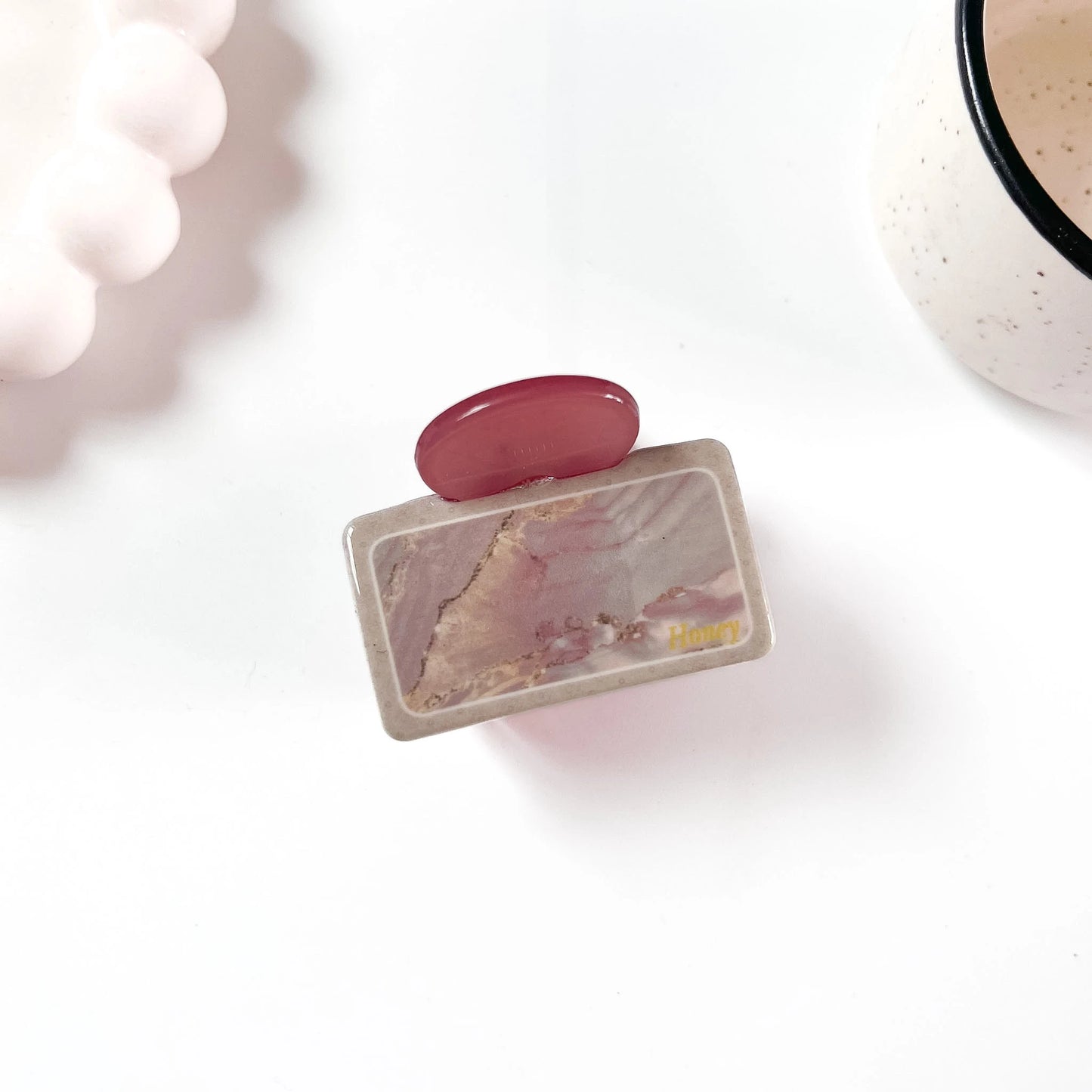 Marble tile claw clip rose pink with blush marble print