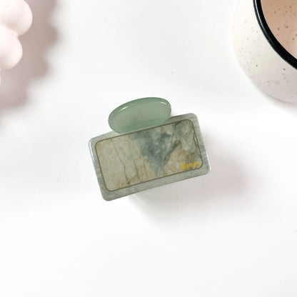 Marble tile claw clip sage green with dark marble print