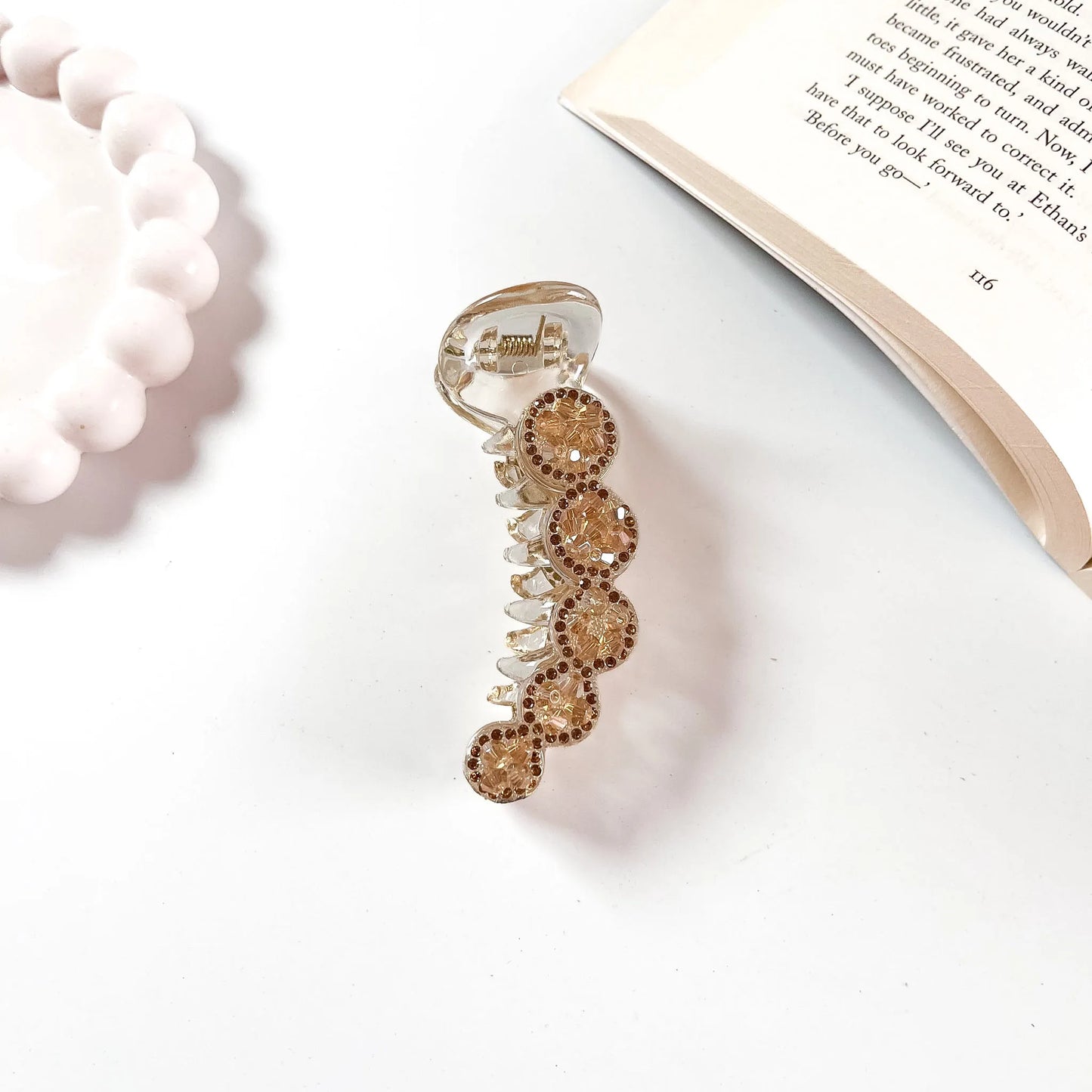 Medallion crystal banana clip amber champagne rhinestone