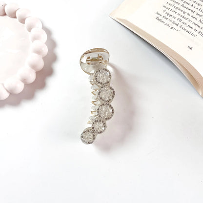 Medallion crystal banana clip white rhinestone clutcher