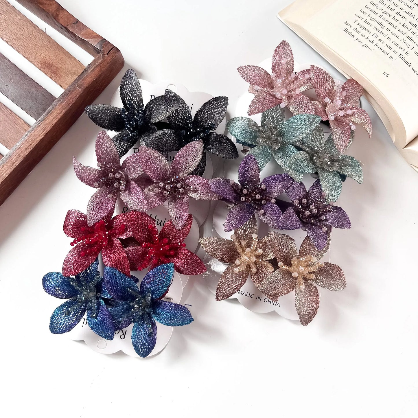 Mesh lily flower clip duo in 9 colours for women