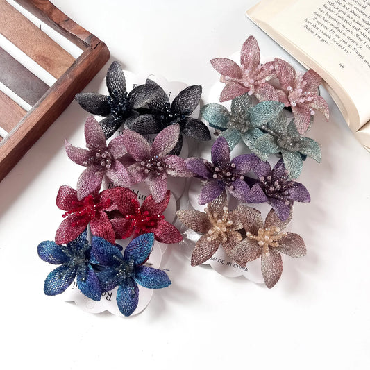 Mesh lily flower clip duo in 9 colours for women