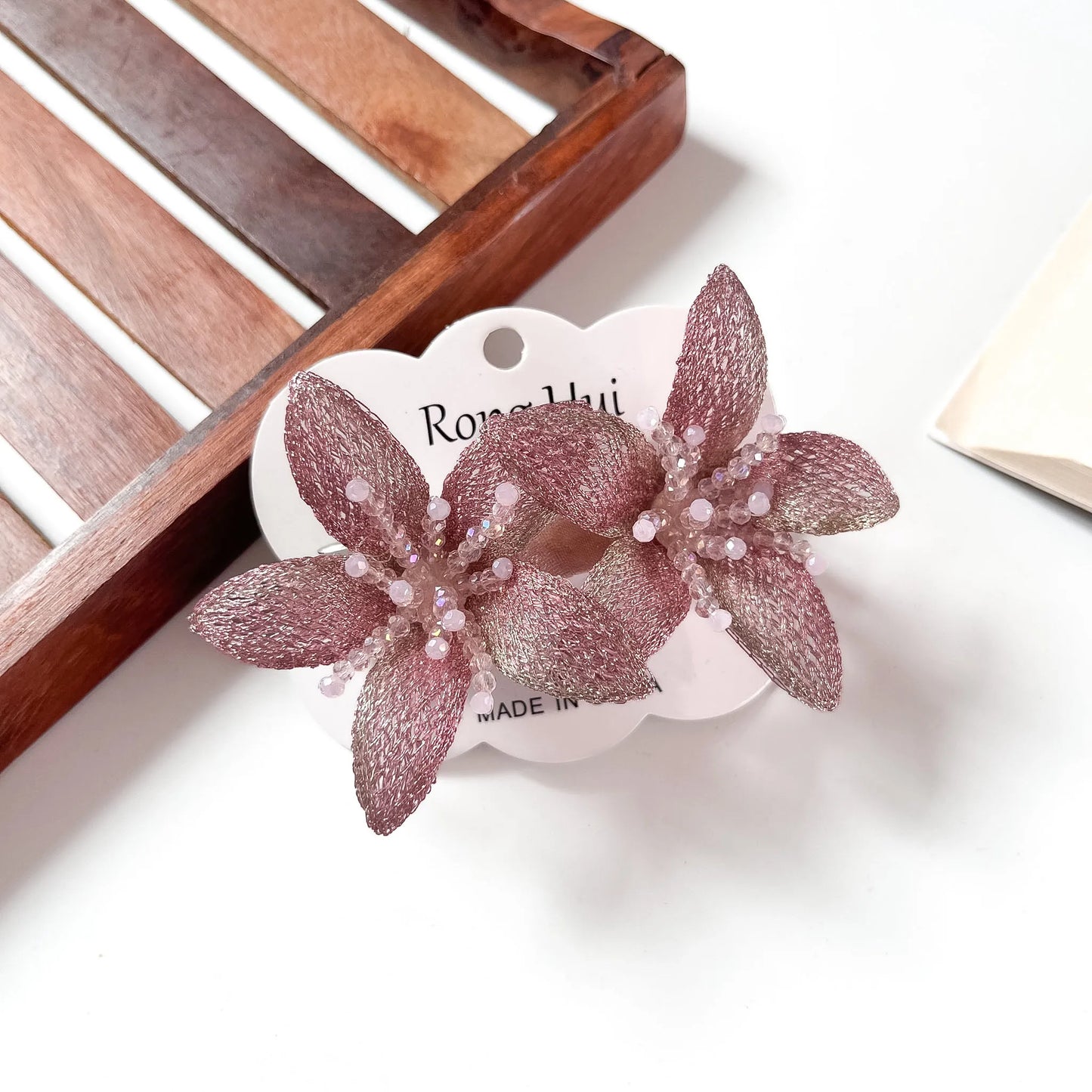 Blush mesh lily flower clip duo for hair