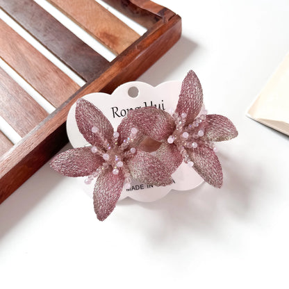 Blush mesh lily flower clip duo for hair