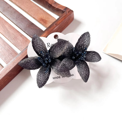 Charcoal mesh lily flower clip duo for women