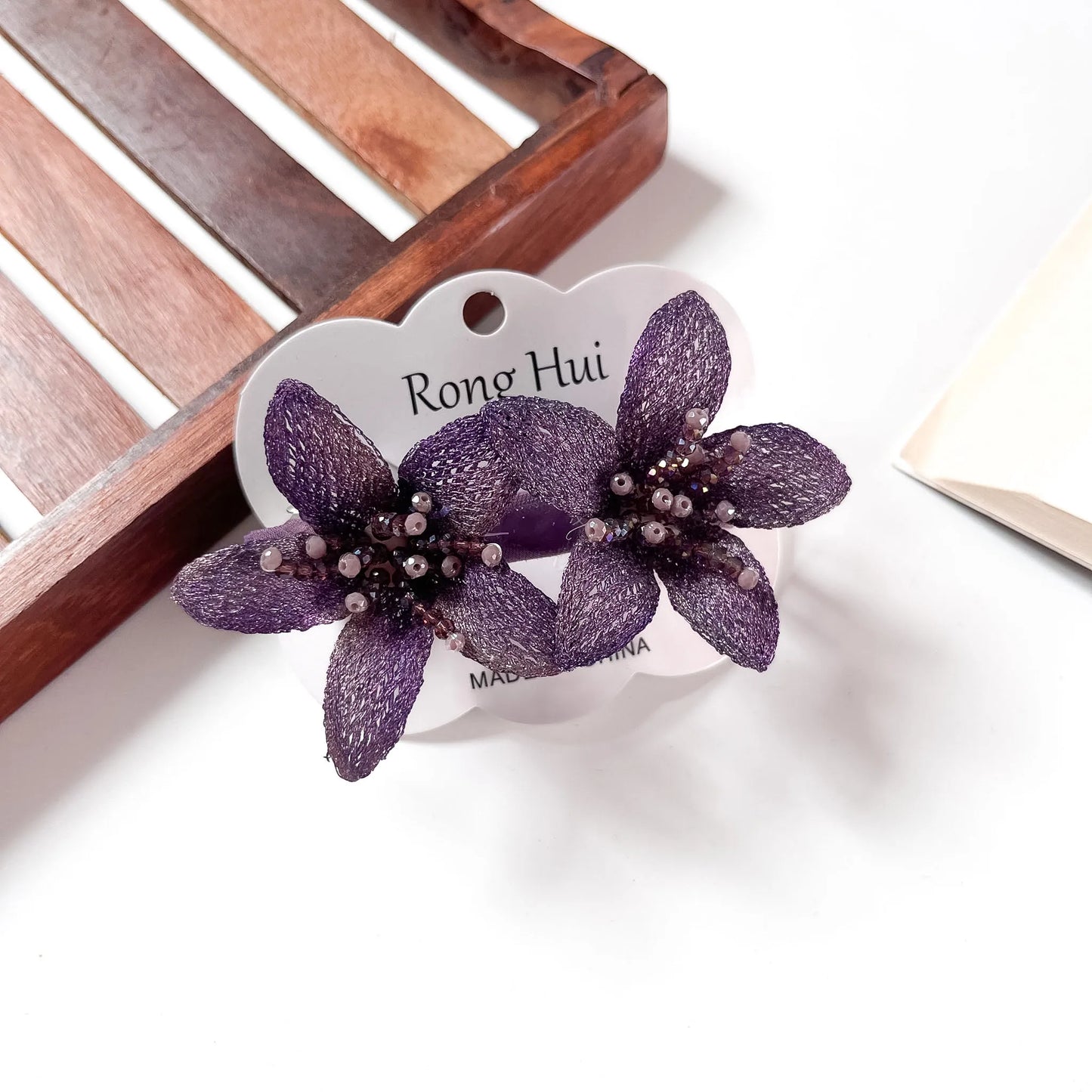 Plum mesh lily flower clip duo for hair