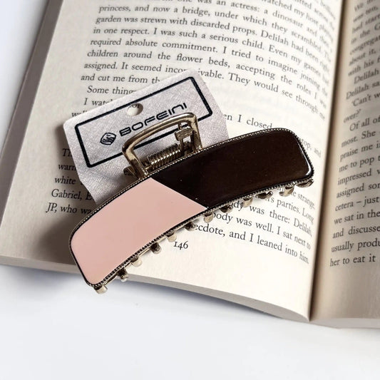 Duo Tone Luxe Claw Clip – Minimal Metal Hair Claw Pink & Brown
